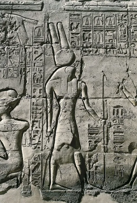 Framed Print : Great Temple of Amon-Re. 16th-4th c. BC. EGYPT. Karnak. Thebes. Temple of Amon - Ra. God Horus. Egyptian art. New Kingdom. Relief. AISA / Everett Collection**US SALES ONLY**
