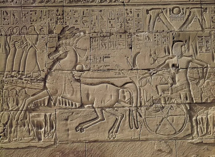 Framed Print : Great Temple of Amon-Re. 16th-4th c. BC. EGYPT. Karnak. Thebes. Temple of Amon - Ra. Military scene