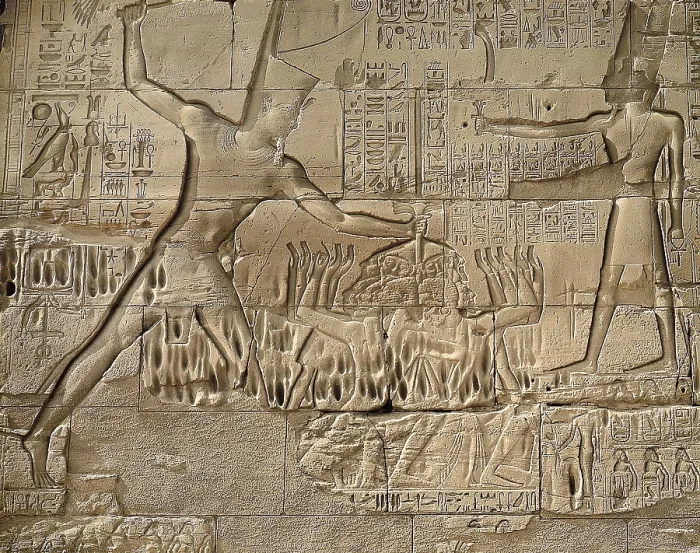 Framed Print : Great Temple of Amon-Re. 16th-4th c. BC. EGYPT. Karnak. Thebes. Temple of Amon - Ra. Seti I sacrifying prisoners