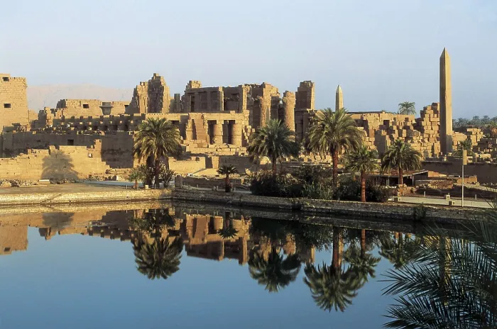 Framed Print : Great Temple of Amon-Re. 16th-4th c. BC. EGYPT. QUENA. Karnak. Thebes. Temple of Amon - Ra. Karnak Temple Complex and Sacred Lake (foreground). Egyptian art. New Kingdom Framed Print : Great Temple of Amon-Re. 16th-4th c. BC. EGYPT. QUENA. Karnak. Thebes. Temple of Amon - Ra. Karnak Temple Complex and Sacred Lake (foreground). Egyptian art. New Kingdom
