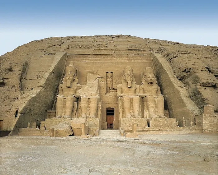 Framed Print : Great Temple of Rameses II. EGYPT. ASWAN. Abu Simbel. Great Temple of Rameses II. Main entrance to the Great Temple. Egyptian art. New Kingdom. Architecture
