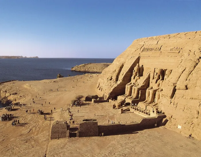 Framed Print : Great Temple of Rameses II. EGYPT. ASWAN. Abu Simbel. Great Temple of Rameses II. Main entrance to the Great Temple. Egyptian art. New Kingdom. Architecture