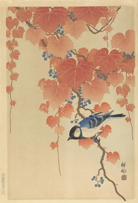 Framed Print : Great Tit on Paulownia Branch, by Ohara Koson, 1925-36, Japanese print, color woodcut (BSLOC_2016_3_290)