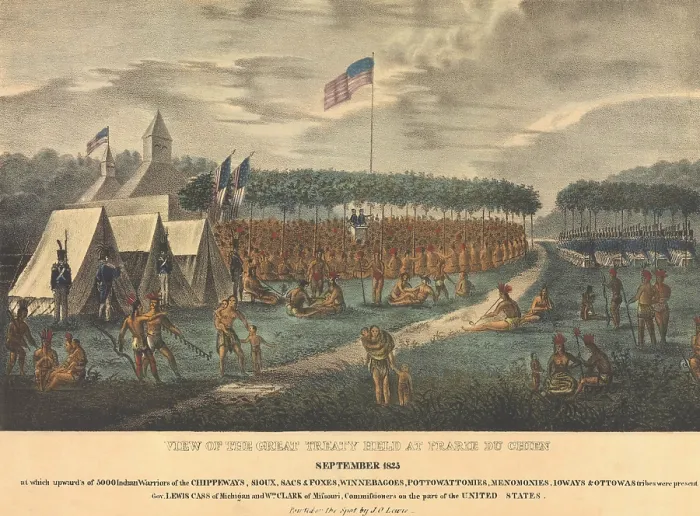 Framed Print : Great treaty council held at Prairie du Chien, September 1825, where the western Sioux made peace with their traditional foe, the Chippewa