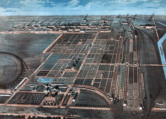Framed Print : The Great Union Stock Yards of Chicago. color lithograph ca. 1878 Framed Print : The Great Union Stock Yards of Chicago. color lithograph ca. 1878