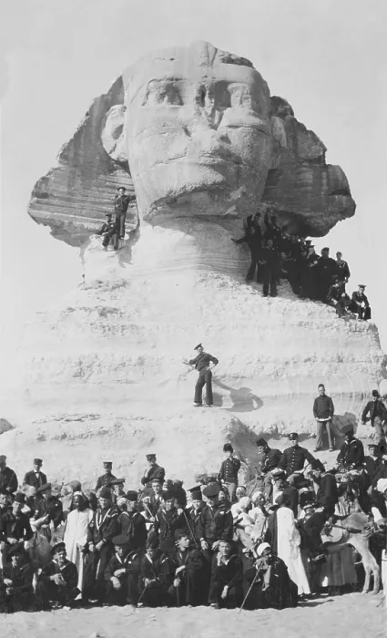 Framed Print : Great White Fleet's Sailors pose at the Sphinx during a sightseeing tour to Giza, Egypt. January 1909 (BSLOC_2017_2_88) Framed Print : Great White Fleet's Sailors pose at the Sphinx during a sightseeing tour to Giza, Egypt. January 1909 (BSLOC_2017_2_88)