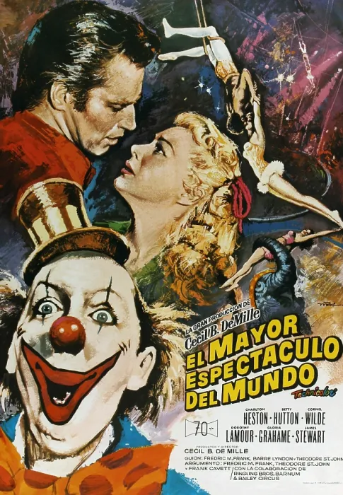 Framed Print : THE GREATEST SHOW ON EARTH, (aka EL MAYOR ESPECTACULO DEL MUNDO), top to bottom: Charlton Heston, Betty Hutton, James Stewart, 1952