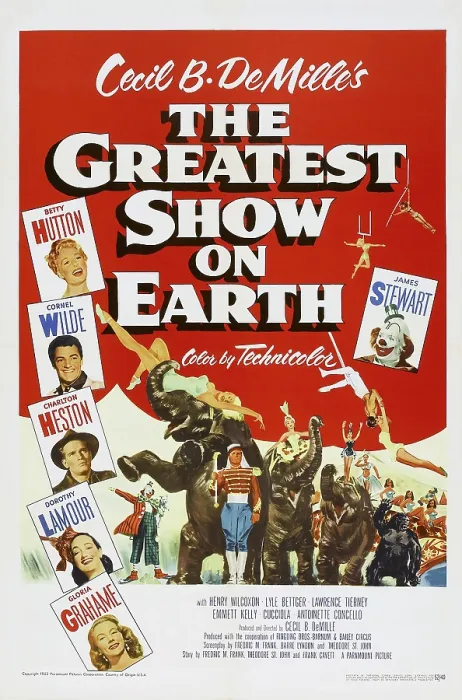 Framed Print : THE GREATEST SHOW ON EARTH, US poster art, from top: Betty Hutton, Cornel Wilde, Charlton Heston, Dorothy Lamour, Gloria Grahame; right: James Stewart, 1952 Framed Print : THE GREATEST SHOW ON EARTH, US poster art, from top: Betty Hutton, Cornel Wilde, Charlton Heston, Dorothy Lamour, Gloria Grahame; right: James Stewart, 1952