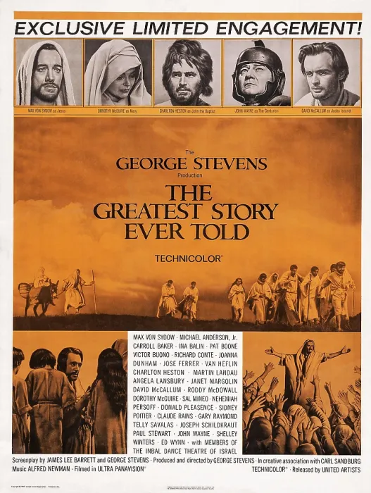 Framed Print : THE GREATEST STORY EVERY TOLD, US poster art, top from left: Max von Sydow, Dorothy McGuire, Charlton Heston, John Wayne, David McCallum, 1965