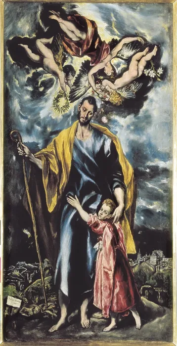 Framed Print : Greco, Domenikos Theotokopoulos, called El (1541-1614). Saint Joseph and Child Jesus. 1597 - 1599. SPAIN. Toledo. Cathedral. Mannerism art. Oil on canvas
