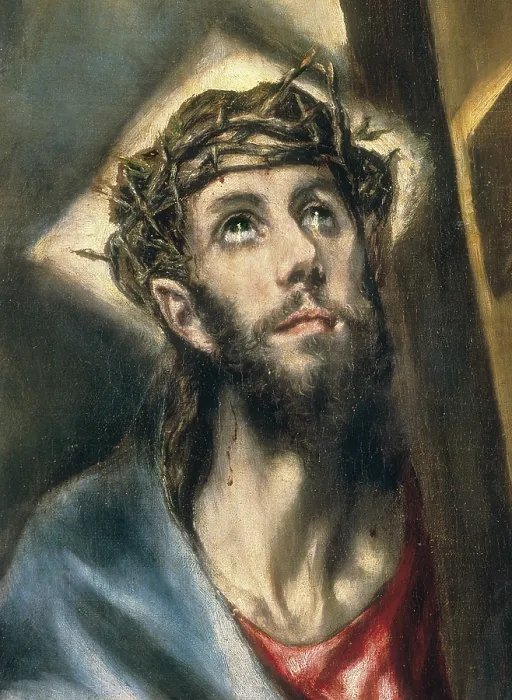 Framed Print : Greco, Domenikos Theotokopoulos, called El (1541-1614). Christ Clasping the Cross. 1594 - 1604. Detail of Christ's face. Mannerism art. Oil on canvas. SPAIN. Madrid