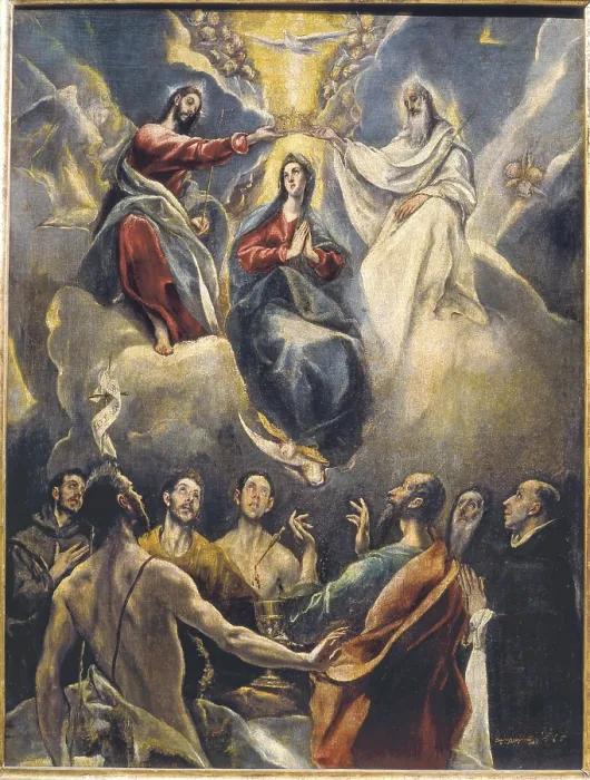 Framed Print : Greco, Domnikos Theotokpoulos, called El (1541-1614). Coronation of the Virgin. 1591 - 1592. Mannerism art. Oil on canvas. SPAIN. Guadalupe