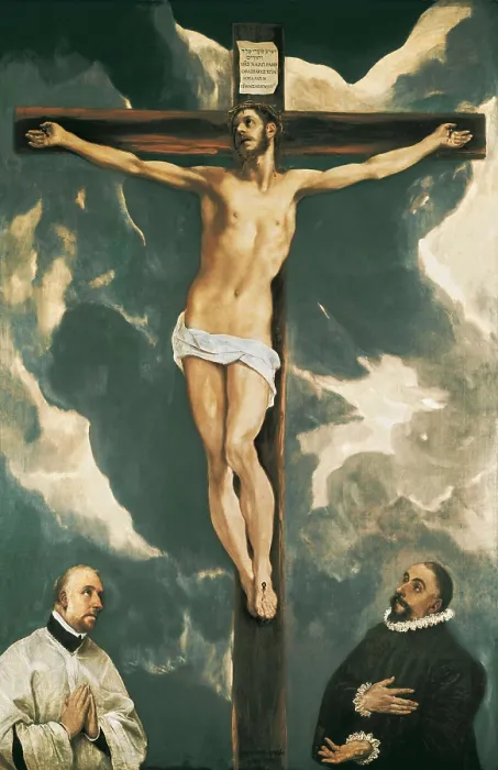 Framed Print : Greco, Domnikos Theotokpoulos, called El (1541-1614). The Crucifixion with Two Donors. ca. 1585 - ca. 1590. Mannerism art. Oil on canvas. FRANCE. Paris. Louvre Museum Framed Print : Greco, Domnikos Theotokpoulos, called El (1541-1614). The Crucifixion with Two Donors. ca. 1585 - ca. 1590. Mannerism art. Oil on canvas. FRANCE. Paris. Louvre Museum