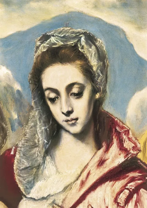 Framed Print : GrecoDomnikos Theotokpouloscalled El (1541-1614). Holy Family with Saint Anne. ca. 1597. SPAIN. Toledo. Hospital de Tavera. Detail. The Virgin Mary. Mannerism art. Oil on canvas