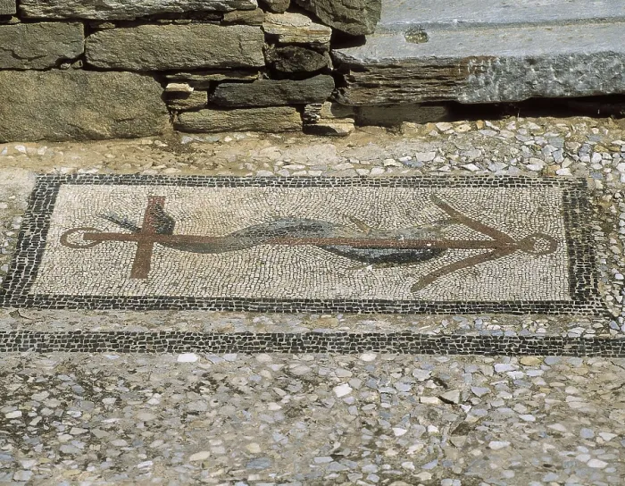 Framed Print : GREECE. SOUTHERN AEGEAN. CYCLADES. Delos. House of the Trident. Mosaic of the impluvium depicting a dolphin and an anchor. Mosaic. AISA / Everett Collection**US SALES ONLY** Framed Print : GREECE. SOUTHERN AEGEAN. CYCLADES. Delos. House of the Trident. Mosaic of the impluvium depicting a dolphin and an anchor. Mosaic. AISA / Everett Collection**US SALES ONLY**