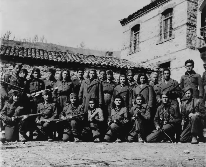 Framed Print : Greek male and female guerrilla fighters, 1947. After leftists boycotted and lost the 1946 elections, Communists formed a provisional government and began the Greek Civil War