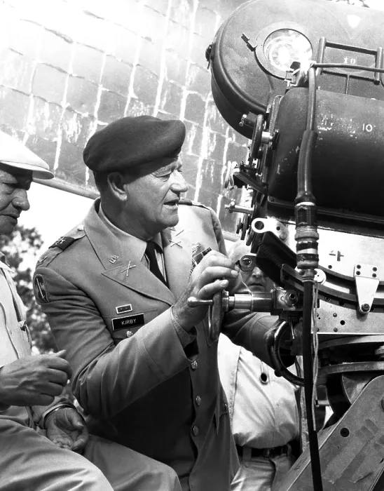 Framed Print : THE GREEN BERETS, co-director and star John Wayne, on-set, 1968