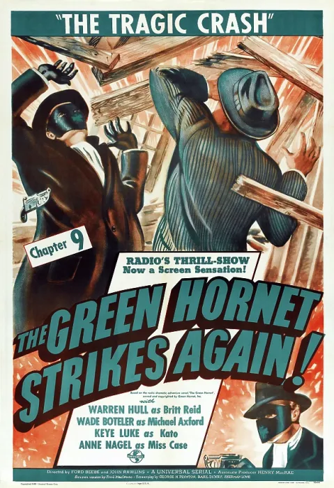 Framed Print : THE GREEN HORNET STRIKES AGAIN!, top left and bottom right: Warren Hull in Chapter 9: The Tragic Crash, 1940