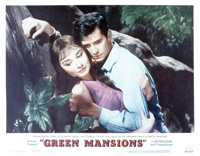 Framed Print : GREEN MANSIONS, US lobbycard, from left: Audrey Hepburn, Anthony Perkins, 1959