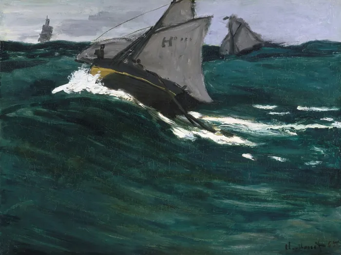 Framed Print : The Green Wave, by Claude Monet, ca. 1866-67, French impressionist painting, oil on canvas. This seascape used elements from Manet's 1864 paintings of the USS Kearsarge