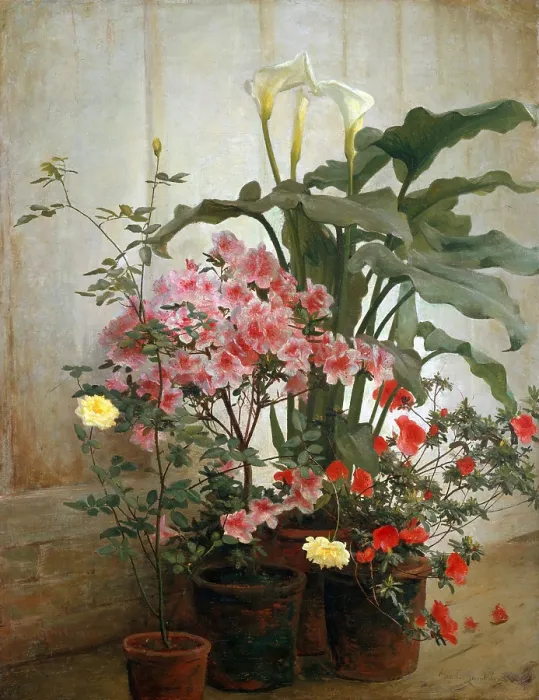 Framed Print : SIDE OF A GREENHOUSE, by George Cochran Lambdin, 1870-80, American painting, oil on canvas Framed Print : SIDE OF A GREENHOUSE, by George Cochran Lambdin, 1870-80, American painting, oil on canvas