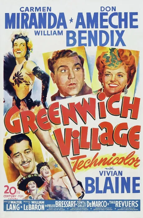 Framed Print : GREENWICH VILLAGE, US poster art, top, from left: Carmen Miranda, William Bendix, Vivian Blaine; bottom left: Don Ameche 1944, 20th Century Fox Framed Print : GREENWICH VILLAGE, US poster art, top, from left: Carmen Miranda, William Bendix, Vivian Blaine; bottom left: Don Ameche 1944, 20th Century Fox