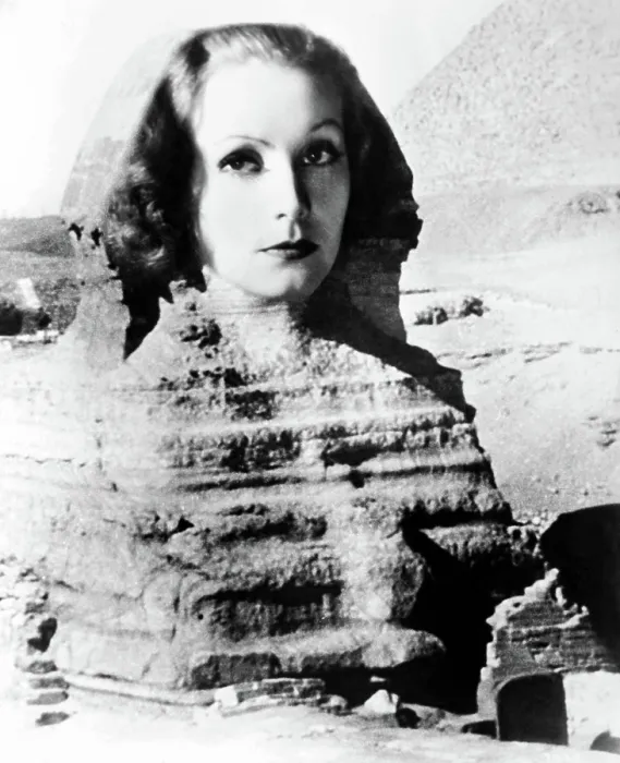 Framed Print : Greta Garbo, in a 1931 portrait from INSPIRATION which Clarence Sinclair Bull transposed over the Sphinx Framed Print : Greta Garbo, in a 1931 portrait from INSPIRATION which Clarence Sinclair Bull transposed over the Sphinx