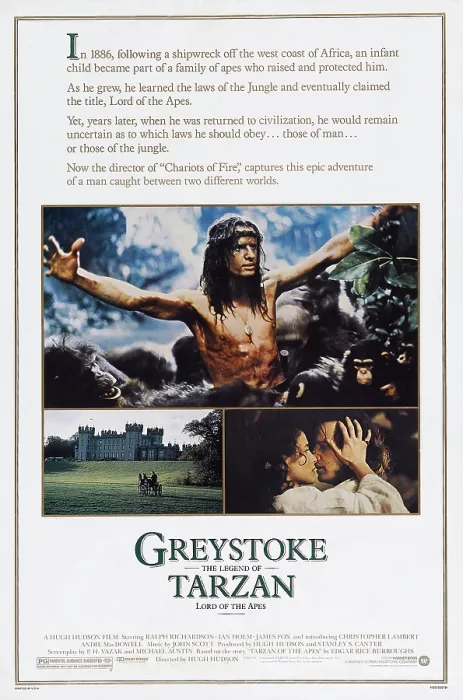 Framed Print : GREYSTOKE: THE LEGEND OF TARZAN, LORD OF THE APES, US poster, Christopher Lambert (top), bottom from left: Andie MacDowell, Christopher Lambert, 1984
