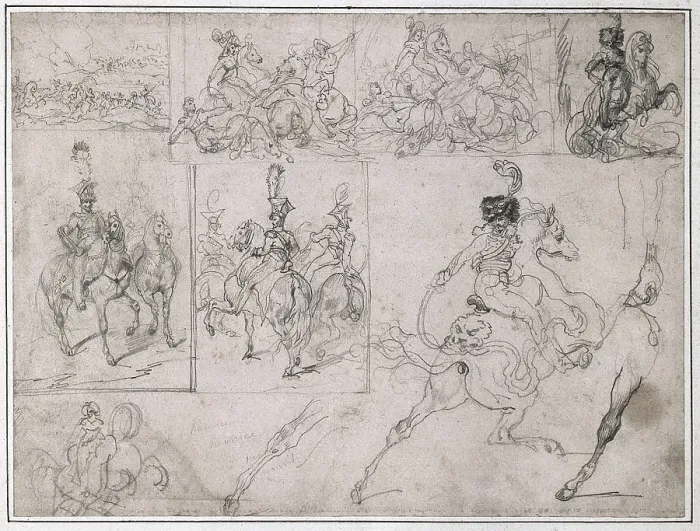 Framed Print : GRICAULT, Thodore (1791-1824). Study of cavalry fights with officers on horseback. beg. 19th c. Romanticism. Drawing. UNITED STATES OF AMERICA. Chicago. Art Institute of Chicago