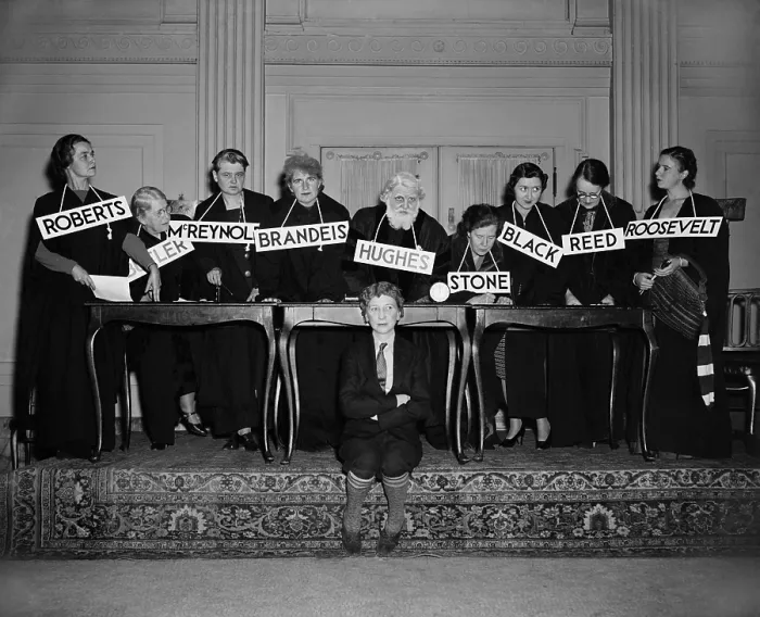 Framed Print : Gridiron Widows satirize U.S. Supreme Court, with a tableau in which the First Lady fills the next Supreme Court vacancy. Dec. 16, 1938