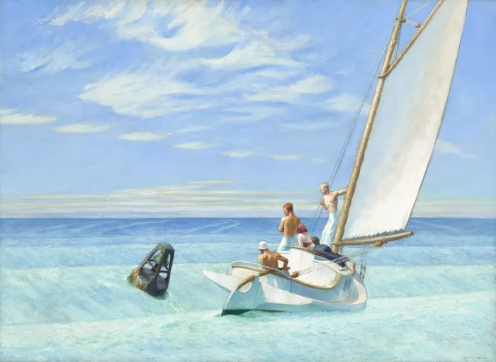 Framed Print : Ground Swell, by Edward Hopper, 1939, American painting, oil on canvas. It was painted in clear blues and greens near Hopper's summer studio at South Truro, Massachusetts