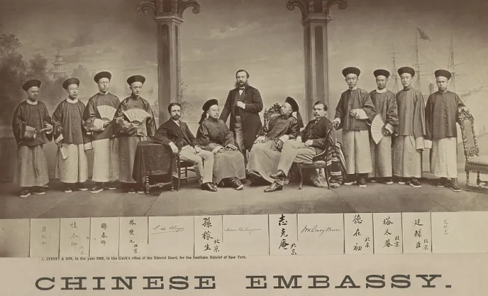 Framed Print : Group portrait of the first Chinese foreign mission to travel to the West. The first visited in San Francisco, New York, and Washington DC in 1868 Framed Print : Group portrait of the first Chinese foreign mission to travel to the West. The first visited in San Francisco, New York, and Washington DC in 1868