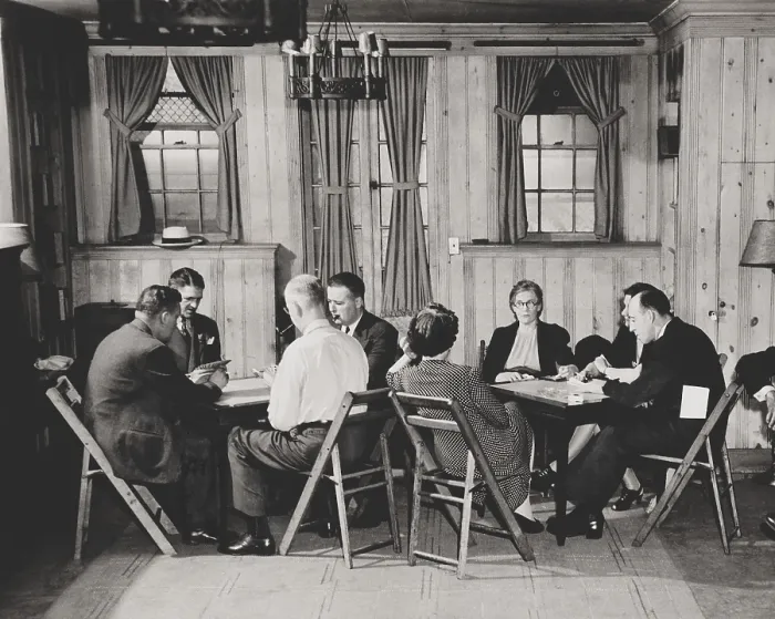 Framed Print : Groups of men and women playing bridge in Manhattan Alcoholics Anonymous club room. June 28, 1944 Framed Print : Groups of men and women playing bridge in Manhattan Alcoholics Anonymous club room. June 28, 1944