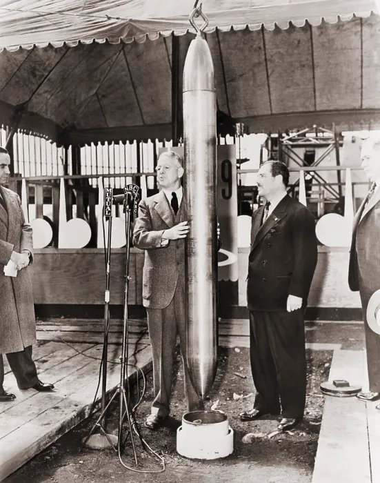 Framed Print : Grover Whalen and A.W. Robertson watching the Westinghouse Time Capsule being lowered into its crypt for 5000 years, at the New York World's Fair in 1938