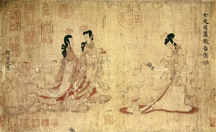 Framed Print : Gu Kaizhi or Ku K'ai-chih (344-406). The Instructor and the two young ladies. 345-406. Chinese art. Han period. Drawing. UNITED KINGDOM. London. The British Museum