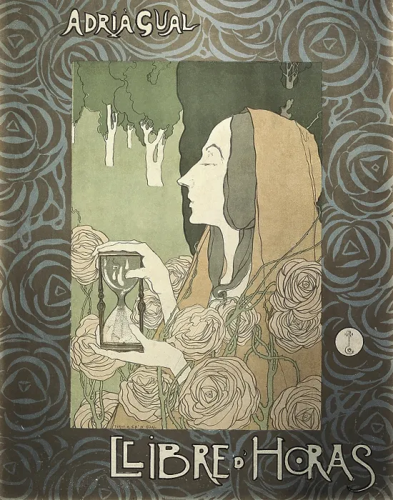 Framed Print : GUAL i QUERALT, Adri (1872-1943). Catalan painter, scenographer, playwright and theatre pedagogue. Cover of the 'Llibre d'Hores' by Adri Gual. Modernism. SPAIN Framed Print : GUAL i QUERALT, Adri (1872-1943). Catalan painter, scenographer, playwright and theatre pedagogue. Cover of the 'Llibre d'Hores' by Adri Gual. Modernism. SPAIN