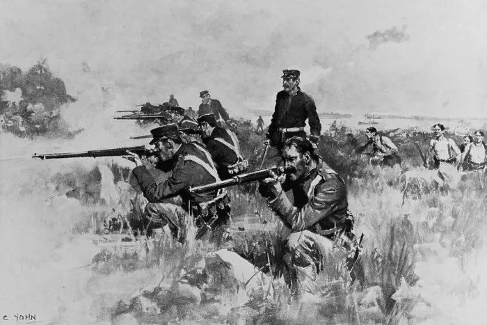 Framed Print : Guantanamo Marines under Lieut. Col. Huntington the Battle of Camp McCalla, June 11-13, 1898