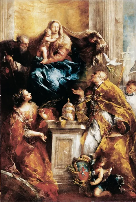 Framed Print : Guardi Giovanni Antonio, Madonna Enthroned and Saints, 18th Century, canvas, Italy, Lombardy, Cerete Basso, Bergamo, Parish Church