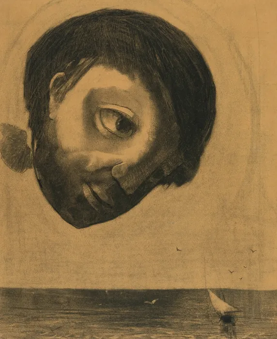 Framed Print : Guardian Spirit of the Waters, 1878, by Odilon Redon, 1840-1916, French drawing, with charcoal, white chalk, and golden toned paper