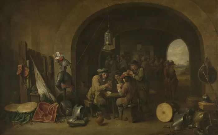 Framed Print : Guardroom, by David Teniers (II), 1641, Dutch painting, oil on canvas. Soldier playing cards in the guard room where many soldier wait for duty Framed Print : Guardroom, by David Teniers (II), 1641, Dutch painting, oil on canvas. Soldier playing cards in the guard room where many soldier wait for duty