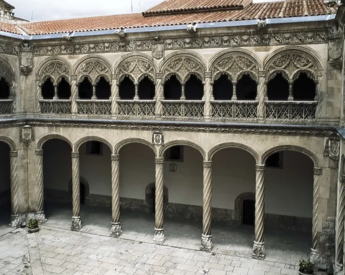 Framed Print : GUAS, Juan (1430-1496). San Gregorio College. Cloister. 1488-1496. SPAIN. Valladolid. Colegio de San Gregorio (College of St. Gregory). Renaissance art. Plateresque. Architecture