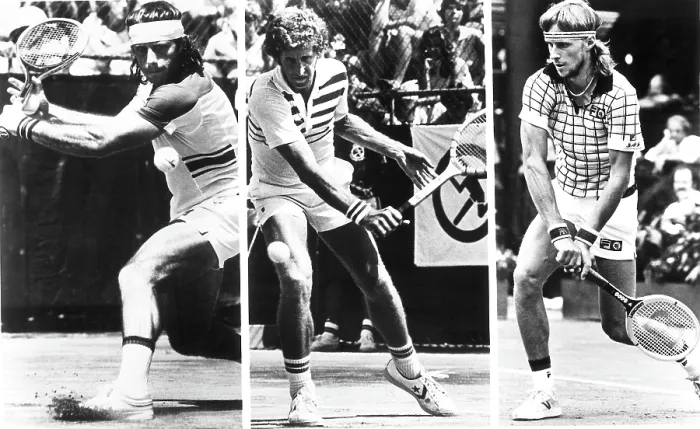 Framed Print : Guillermo Vilas (L), Brian Gottfried (M), Bjorn Borg (R), compete against each other at the Colgate Grand Prix Masters, Madison Square Garden, NYC, 1 / 4-8 / 1977