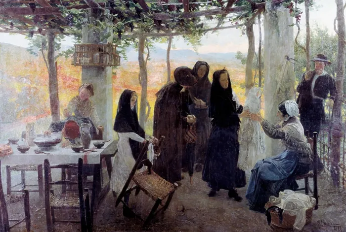 Framed Print : GUINEA Y UGALDE, Anselmo (1854-1906). Christian. 1897. Baptistm scene. Romanticism. Oil on canvas. SPAIN. Bilbao. Bilbao Fine Arts Museum. - P