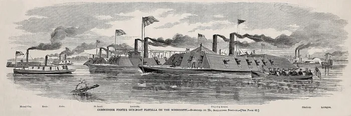 Framed Print : Gun-boat flotilla on the Mississippi River, before the Unions advance south, via the Tennessee River, Jan. 1862, during the US Civil War