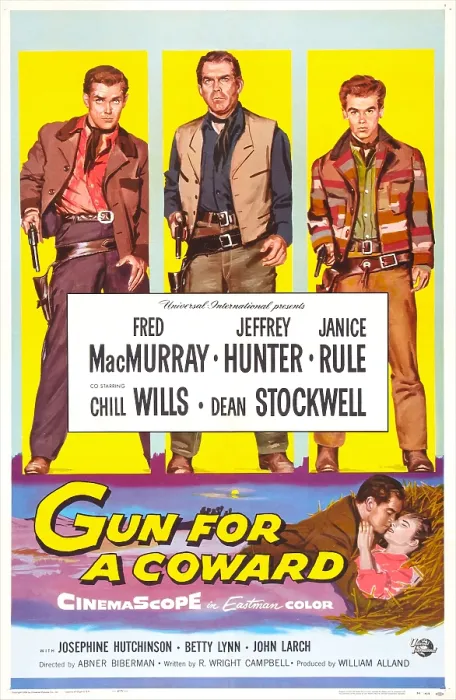 Framed Print : GUN FOR A COWARD, US poster art, from left: Jeffrey Hunter, Fred MacMurray, Dean Stockwell, 1957 Framed Print : GUN FOR A COWARD, US poster art, from left: Jeffrey Hunter, Fred MacMurray, Dean Stockwell, 1957