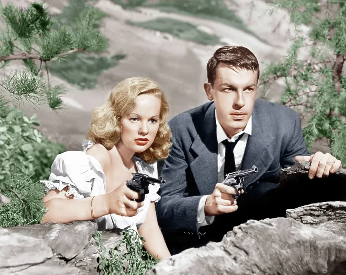 Framed Print : GUN CRAZY, (aka DEADLY IS THE FEMALE), from left: Peggy Cummins, John Dall, 1950