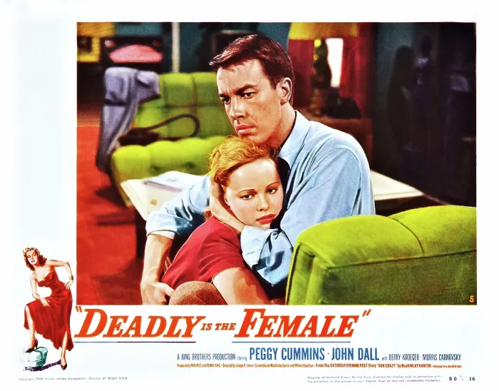 Framed Print : GUN CRAZY, (aka DEADLY IS THE FEMALE), l-r: Peggy Cummins, John Dall on lobbycard, 1950 Framed Print : GUN CRAZY, (aka DEADLY IS THE FEMALE), l-r: Peggy Cummins, John Dall on lobbycard, 1950