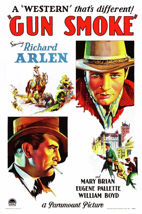 Framed Print : GUN SMOKE, from top: Richard Arlen, William Boyd on poster art, 1931 Framed Print : GUN SMOKE, from top: Richard Arlen, William Boyd on poster art, 1931