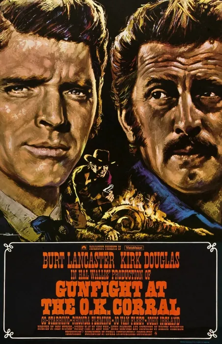 Framed Print : GUNFIGHT AT THE O.K. CORRAL, from left: Burt Lancaster, Kirk Douglas on German poster art, 1957