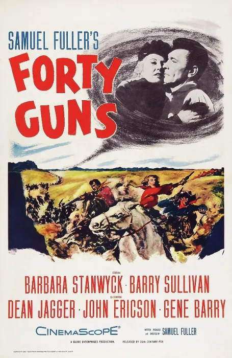 Framed Print : FORTY GUNS, top l-r: Barbara Stanwyck, Barry Sullivan on poster art, 1957, TM and Copyright 20th Century Fox Film Corp. All rights reserved. / courtesy Everett Collection